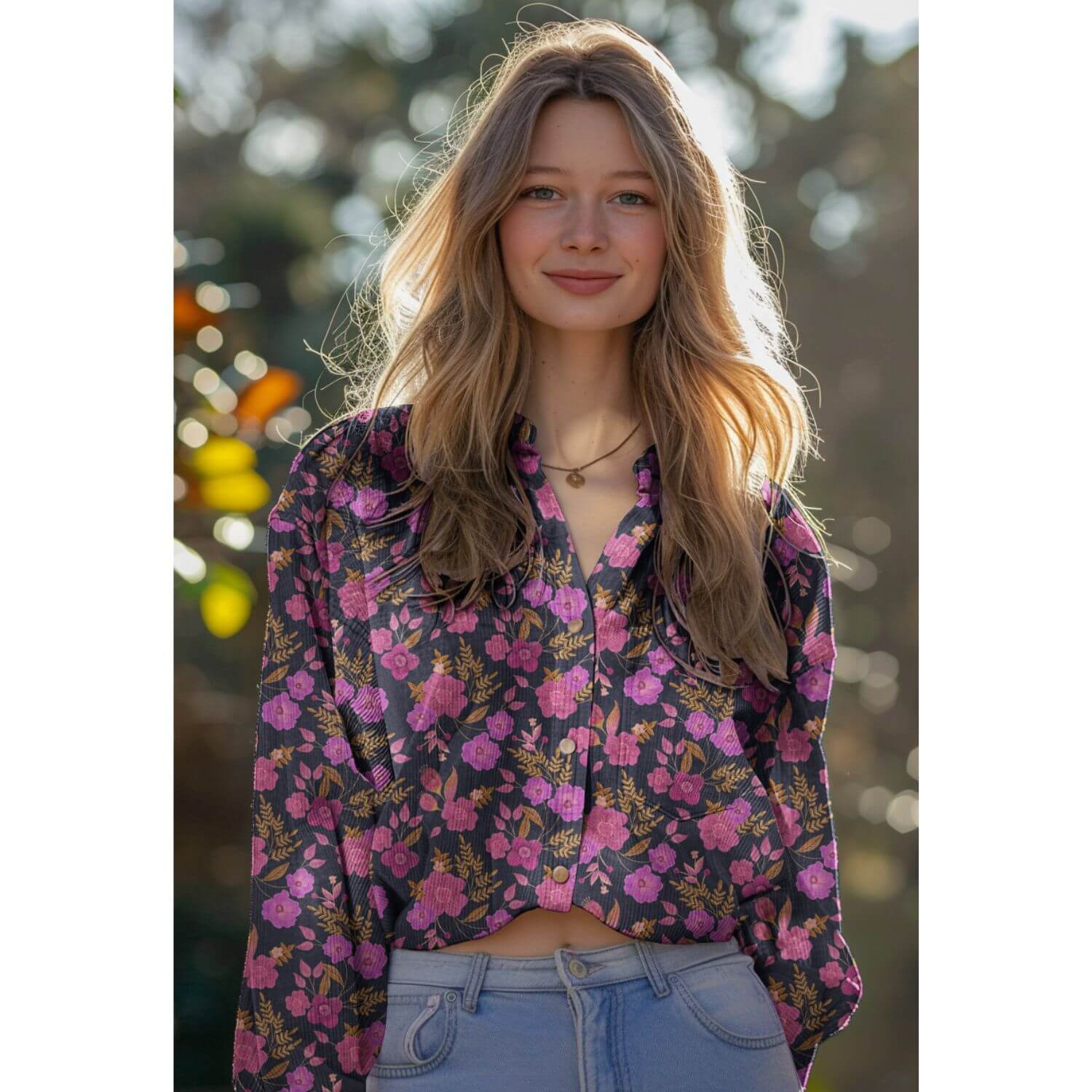 Babycord - Blüten Navy-1 Babycord - Blüten Navy-1