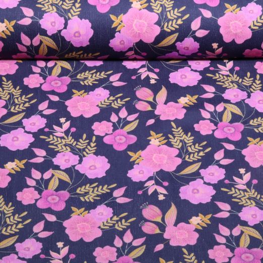 Babycord - Blüten Navy