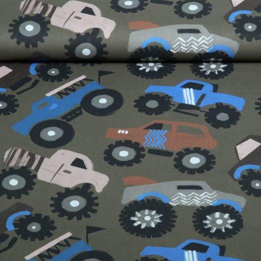 Baumwoll-Popeline - Digitaldruck Monstertrucks Army