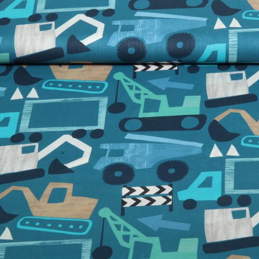 Baumwoll-Popeline - Digitaldruck Fahrzeuge Petrol