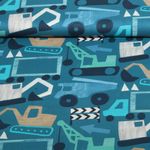 Baumwoll-Popeline - Digitaldruck Fahrzeuge Petrol