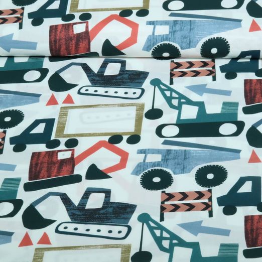 Baumwoll-Popeline - Digitaldruck Fahrzeuge Weiß