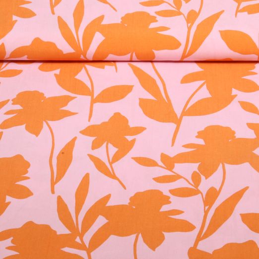 Viskose - Blumen Rosa Orange