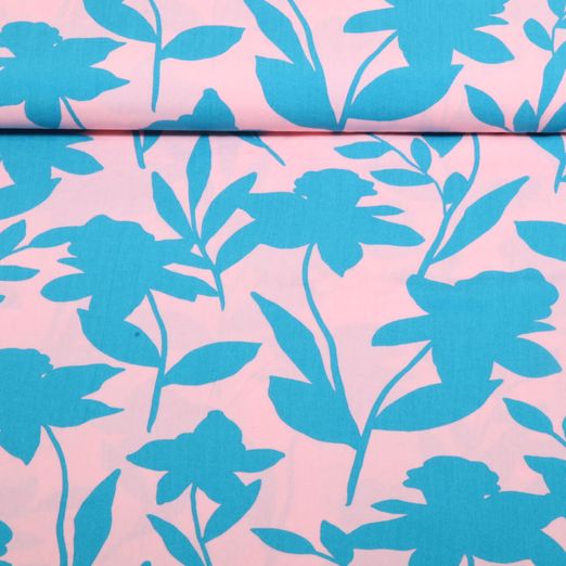 Viskose - Blumen Rosa Türkis