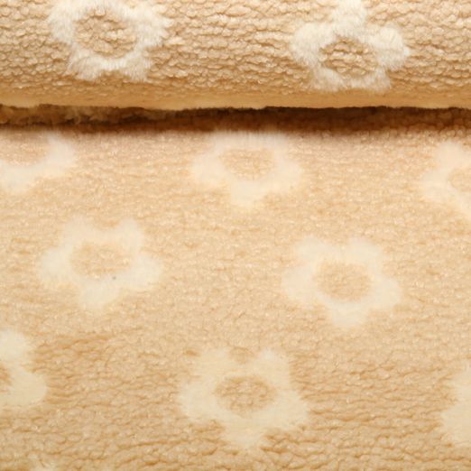 Teddyfleece - Jacquard Blumen Hellbraun Weiß