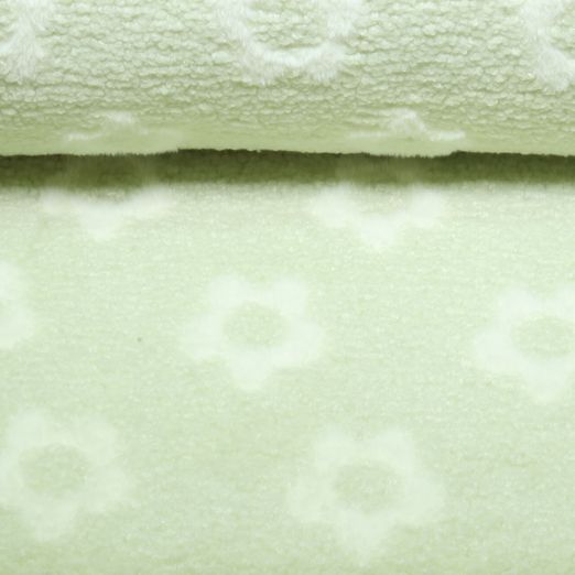 Polaire teddy - Jacquard Fleurs Menthe Blanc
