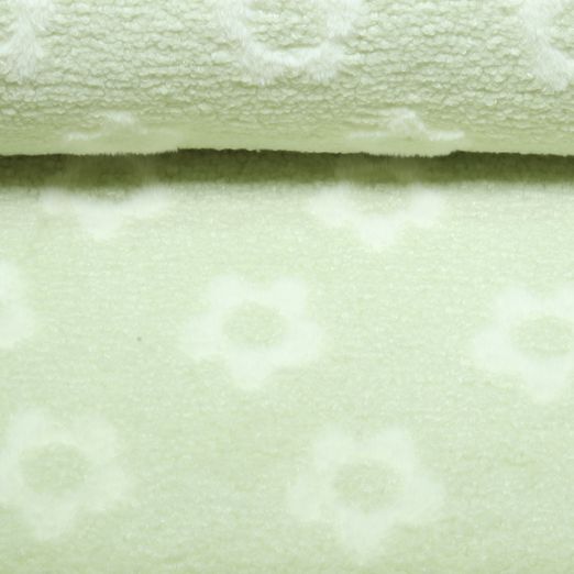 Teddyfleece - Jacquard Blumen Mint Weiß