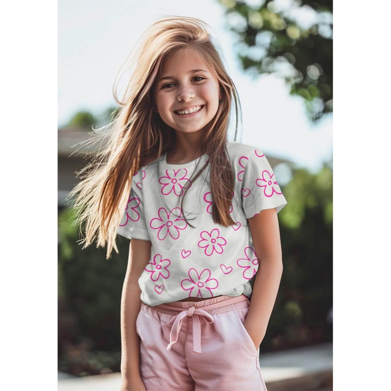 Jersey - Neon Blumen Hellgrau Melange-1 Jersey - Neon Blumen Hellgrau Melange-1