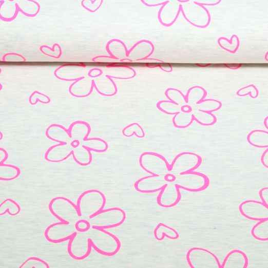 Jersey - Neon Blumen Hellgrau Melange