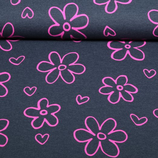 Jersey - Neon Blumen Blau Melange