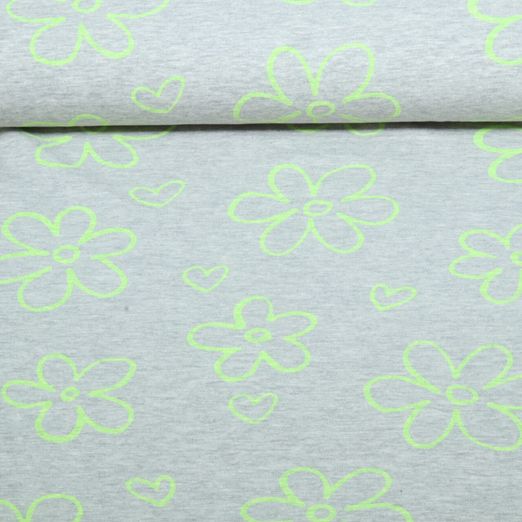 Jersey - Neon Blumen Grau Melange