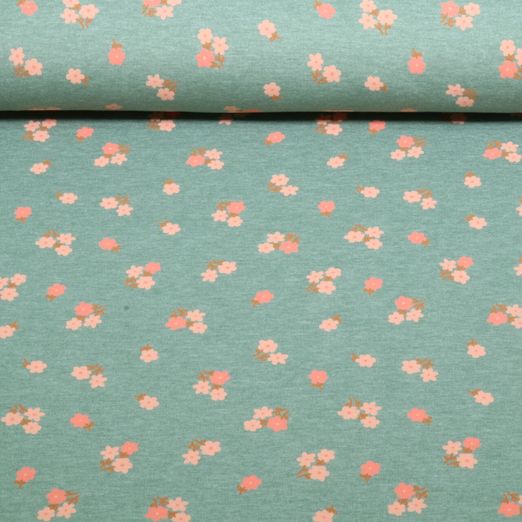 Jersey - Mille Fleur Blumen Mint Melange