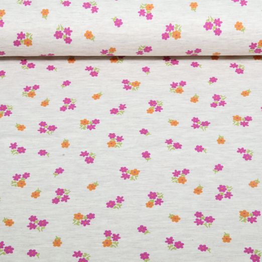Jersey - Mille Fleur Blumen Beige Melange