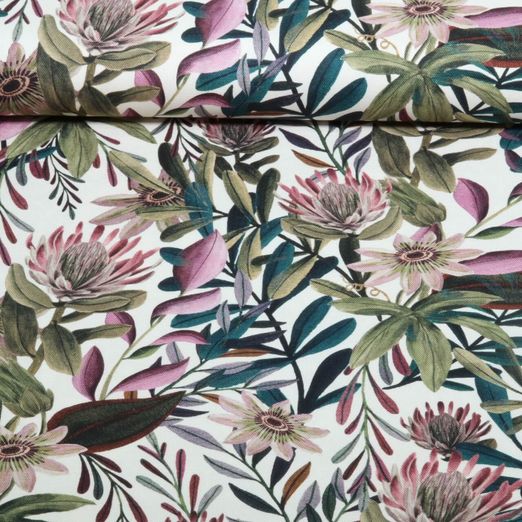 Baumwoll-Canvas - Digitaldruck Passionsblumen Ecru