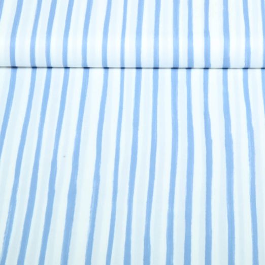 Baumwoll-Popeline - Digitaldruck Paris Streifen Weiß Blau