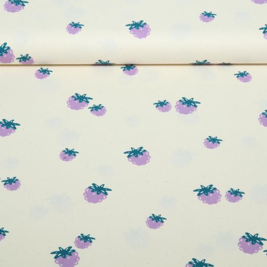 Bio Baumwoll-Popeline Natural  - Himbeeren Natur Flieder