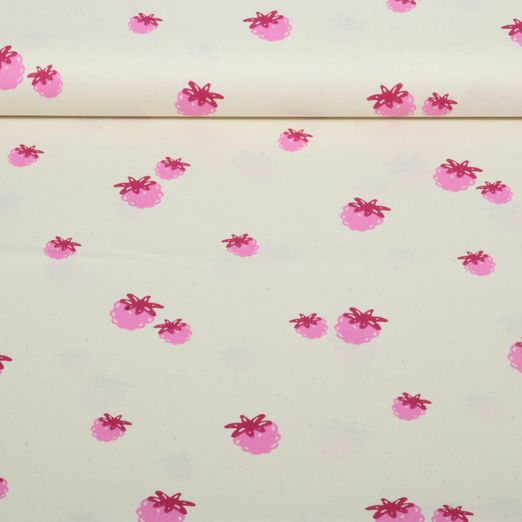 Bio Baumwoll-Popeline Natural  - Himbeeren Natur Fuchsia
