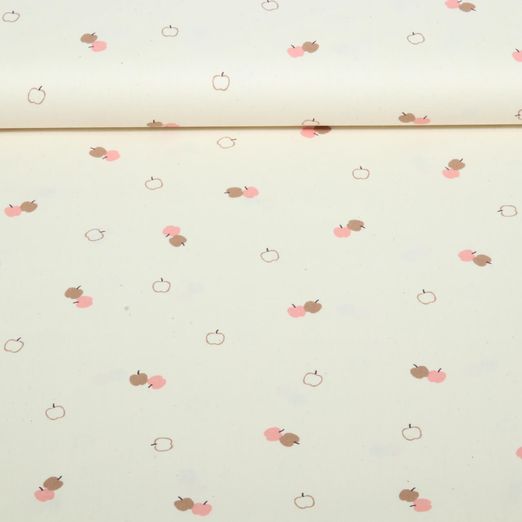 Bio Baumwoll-Popeline Natural  - Äpfel Natur 