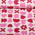 Bio Musselin Natural - Herzen Blumen Natur Rot