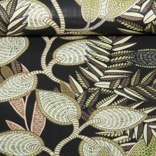 Baumwoll-Canvas - Großer Blättermix Schwarz