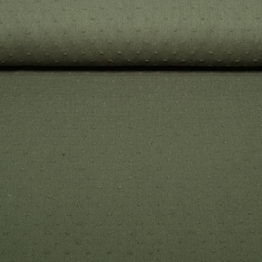 Baumwoll Musselin Dobby Punkte - Uni Army