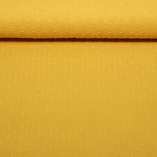 Baumwoll Musselin Dobby Punkte - Uni Ockergelb