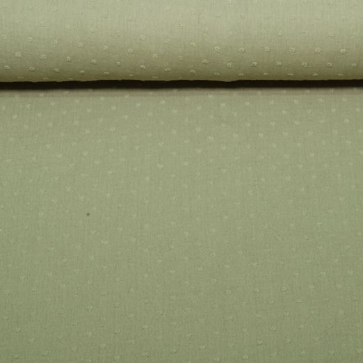 Baumwoll Musselin Dobby Punkte - Uni Olivgrün