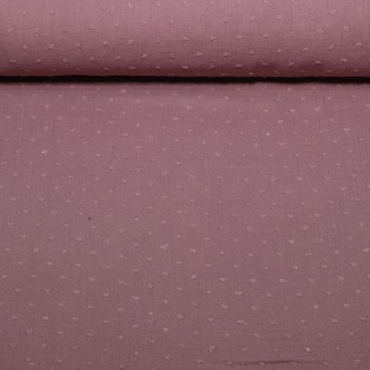 Baumwoll Musselin Dobby Punkte - Uni Mauve