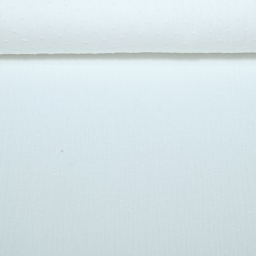 Baumwoll Musselin Dobby Punkte - Uni Weiß