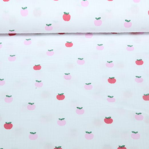 Baumwoll Musselin - Äpfel Weiß