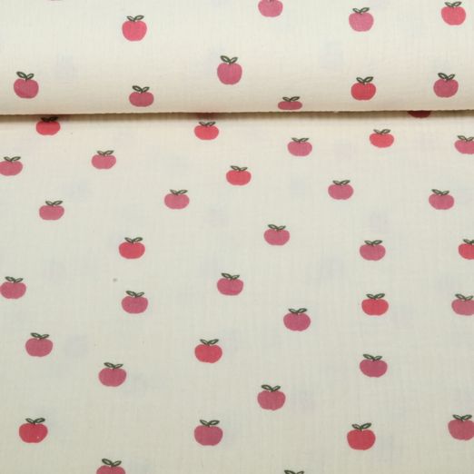 Baumwoll Musselin - Äpfel Natur
