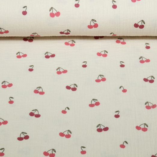 Baumwoll Musselin - Kirschen Natur