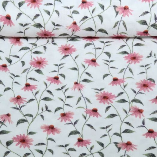 Bio Musselin - Digitaldruck Blumen Weiß