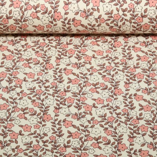 Bio Rippjersey Natural - Blumenranken Natur