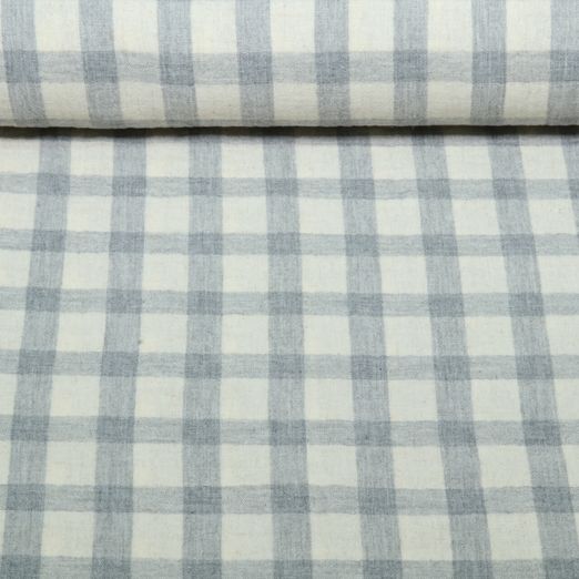 Leinen Musselin - Karo Ecru Grau Garngefärbt