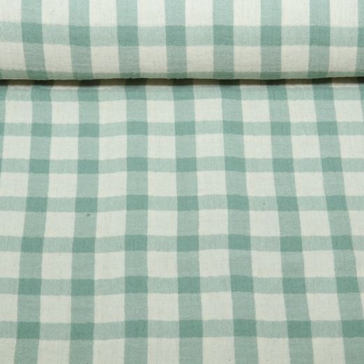 Leinen Musselin - Karo Ecru Grün Garngefärbt