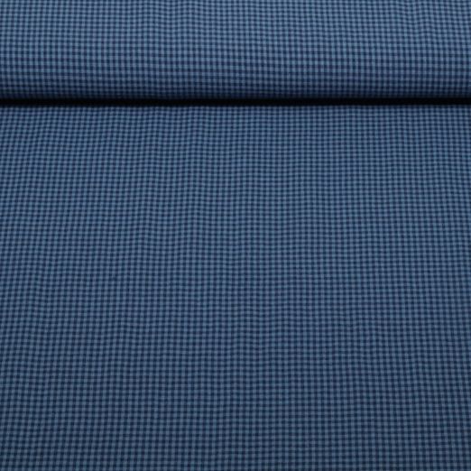 Popeline Seersucker - Carreaux vichy Bleu marine
