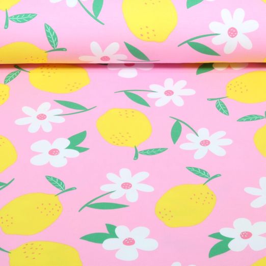 Jersey - Zitronen & Blumen Rosa