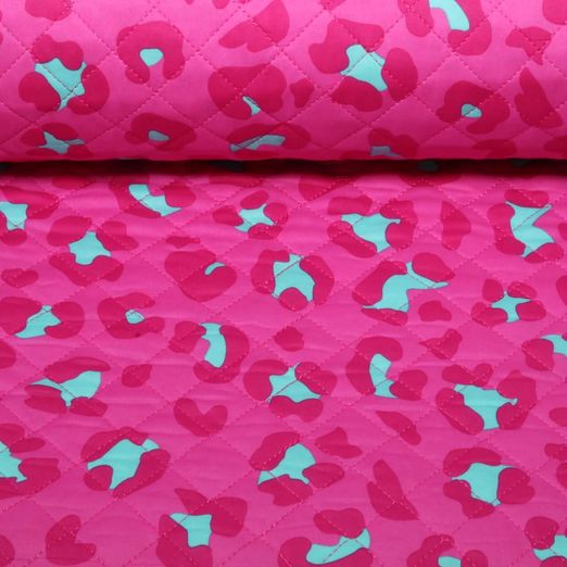 Tissu matelassé pour veste - double face léopard & fleurs rose, ouatiné