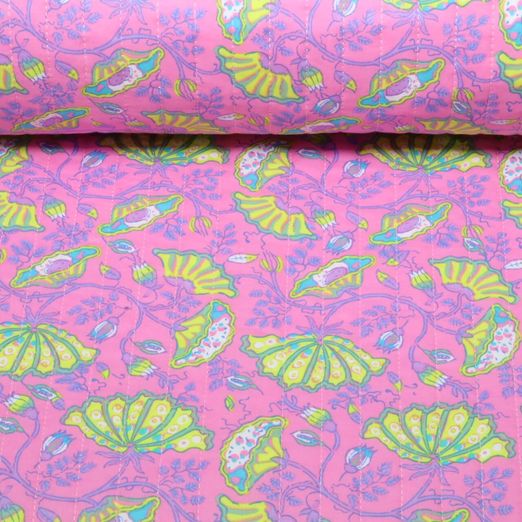 Gesteppter Jackenstoff - Doubleface Blüten & Ornamente Rosa Wattiert