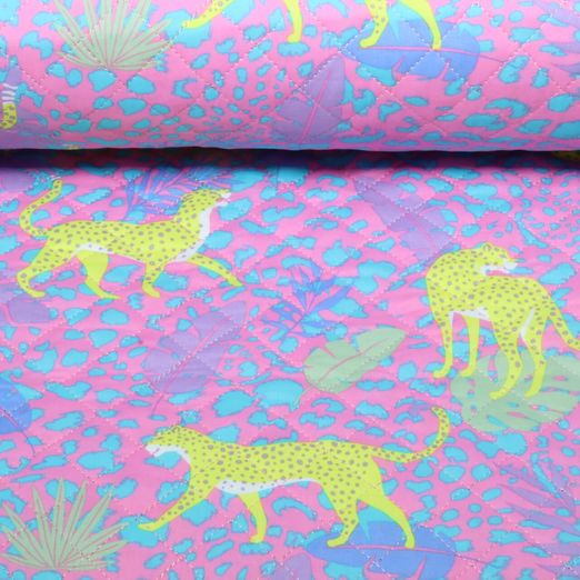 Gesteppter Jackenstoff - Doubleface Tiger & Zebra Rosa Wattiert