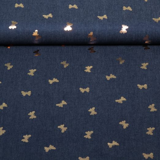 Blusenjeans - Foil Print Schmetterlinge Blau Gewaschen