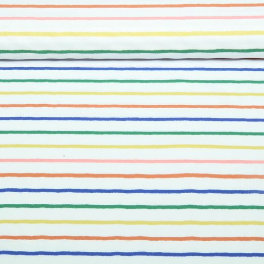 Baumwoll-Popeline - Bunte Streifen Weiß