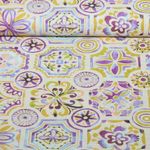 Baumwoll-Cretonne - Aqua Ornamente Blumen Beige Lila