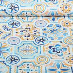 Baumwoll-Cretonne - Aqua Ornamente Blumen Weiß Orange