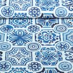 Baumwoll-Cretonne - Ornamente Blumen Weiß Blau