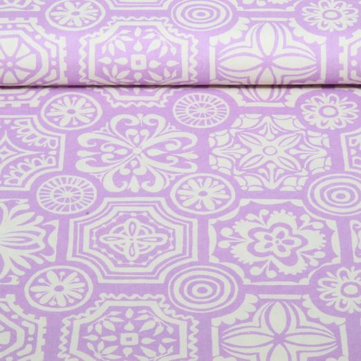 Baumwoll-Cretonne - Ornamente Blumen Lila