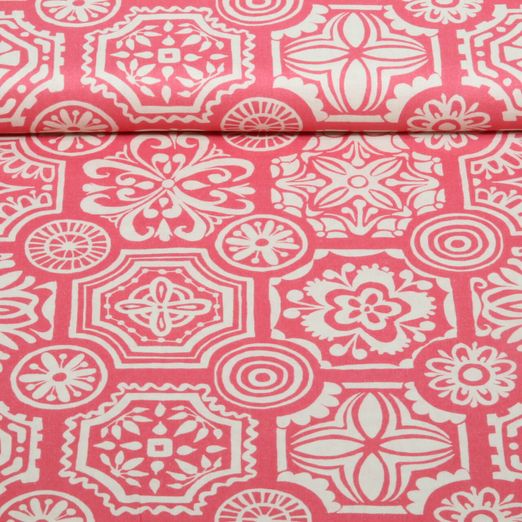 Baumwoll-Cretonne - Ornamente Blumen Koralle
