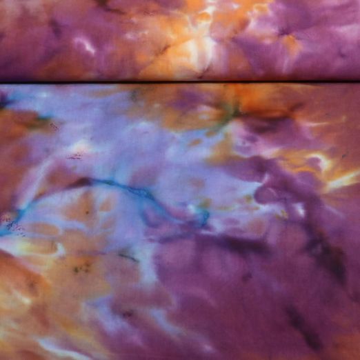 Baumwoll-Popeline - Batik Aubergine Multicolor