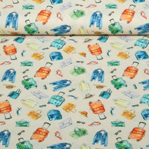 Baumwoll-Cretonne - Reisegepäck Beige